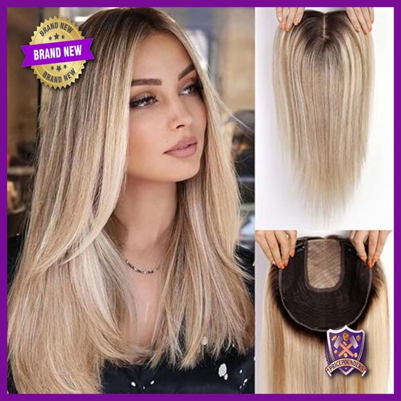 16 Inch Human Hair Topper Large Base 7x8 Inch No Bangs Hairpiece main image 6